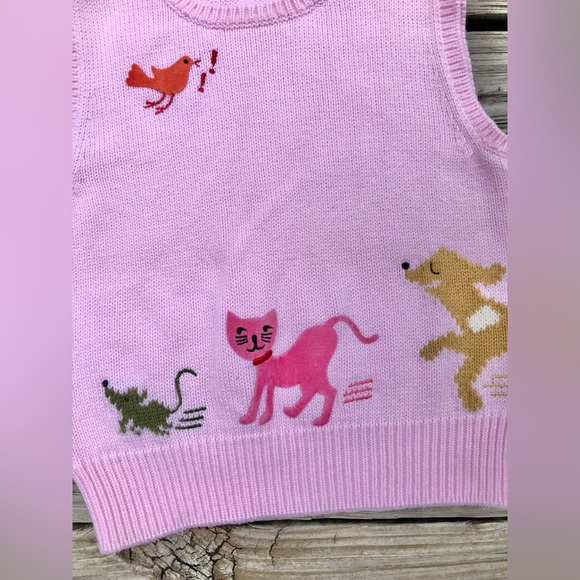 3T Girls GAP Pink Pets Intarsia Cat Dog Mouse Bird Sweater Vest Top Shirt 3 Year - Picture 3 of 7
